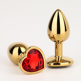Анальная пробка Оки-Чпоки, золотая, кристалл красный, в форме сердца, D = 28 мм