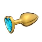 Анальная пробка Оки-Чпоки, золотая, кристалл голубой, в форме сердца, D = 28 мм - Фото 2