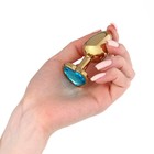 Анальная пробка Оки-Чпоки, золотая, кристалл голубой, в форме сердца, D = 28 мм - Фото 3