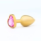 Анальная пробка Оки-Чпоки, золотая, кристалл розовый, в форме сердца, D = 28 мм - фото 11548632
