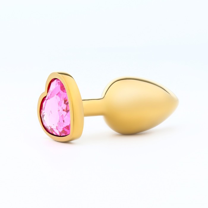 Анальная пробка Оки-Чпоки, золотая, кристалл розовый, в форме сердца, D = 28 мм - Фото 1