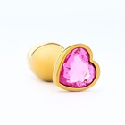 Анальная пробка Оки-Чпоки, золотая, кристалл розовый, в форме сердца, D = 28 мм - Фото 2