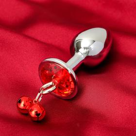 Анальная пробка Оки-Чпоки, с бубенчиками, кристалл красный, D = 28 мм