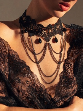 Чокер "Госпожа" ажур и цепочки, цвет чёрный ,30см