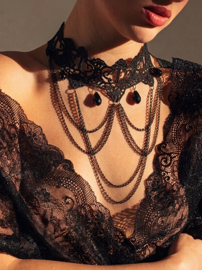 Чокер «Госпожа», ажур и цепочки, чёрный, 30 см