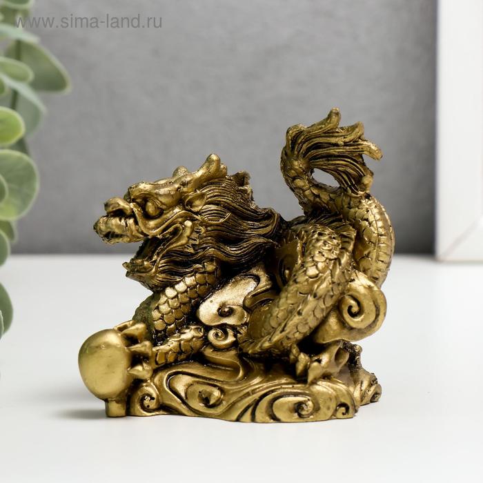 Нэцкэ фигурка «Дракон с шаром», полистоун, под бронзу, 7.8×7×4.5 см - Фото 1