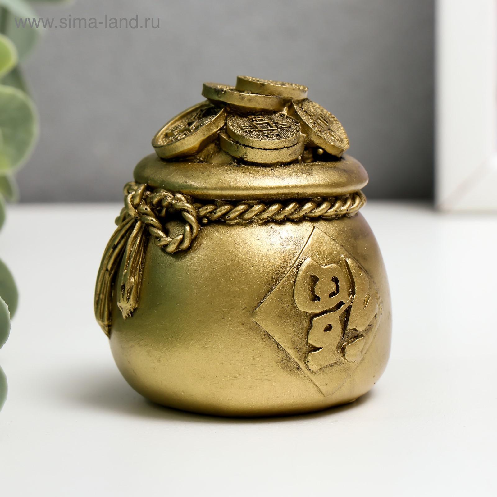 Нэцке полистоун бронза "Мешочек с монетами" 6,5х5,5х5,5 см (5240680 ...