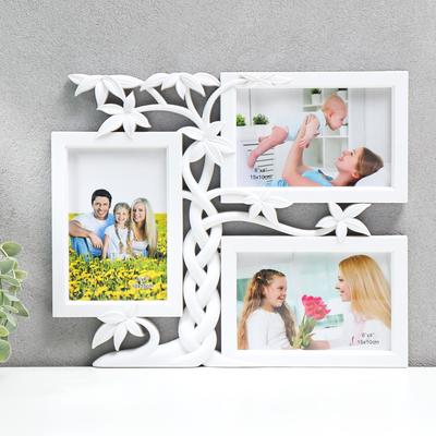 Фоторамка - коллаж на 3 фото 10×15 см «Дерево-косичка», белая, 32.5×26.5×2 см