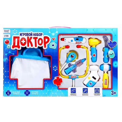 Набор медсестры, 8 предметов с сумкой, свет, звук