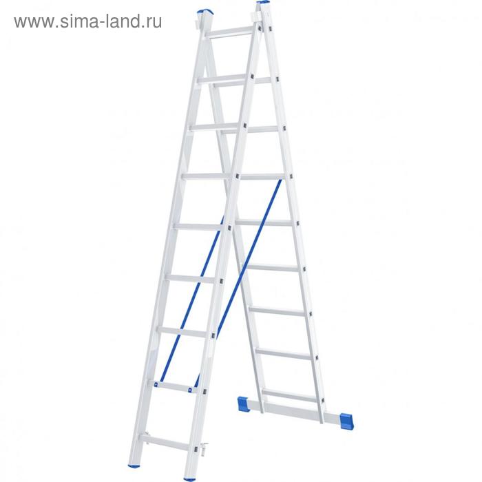 Лестница "Сибртех" 97909, алюминиевая, двухсекционная, 2 х 9 ступеней - Фото 1