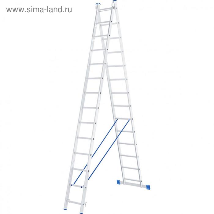 Лестница "Сибртех" 97914, алюминиевая, двухсекционная, 2 х 14 ступеней - Фото 1