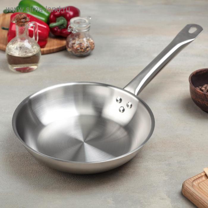 Сковорода, d=22 см, h=5 см, капсульное дно, индукция, нержавеющая сталь - Фото 1