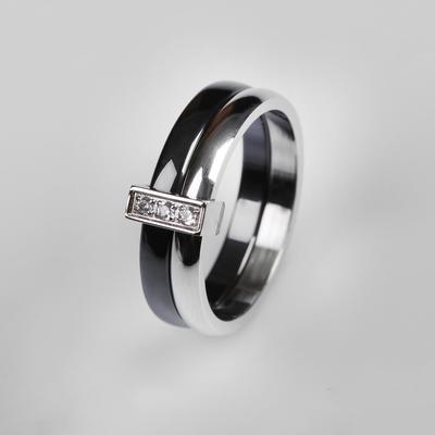 Кольцо керамическое «Дуэт», чёрное в серебре, 16.5 размер