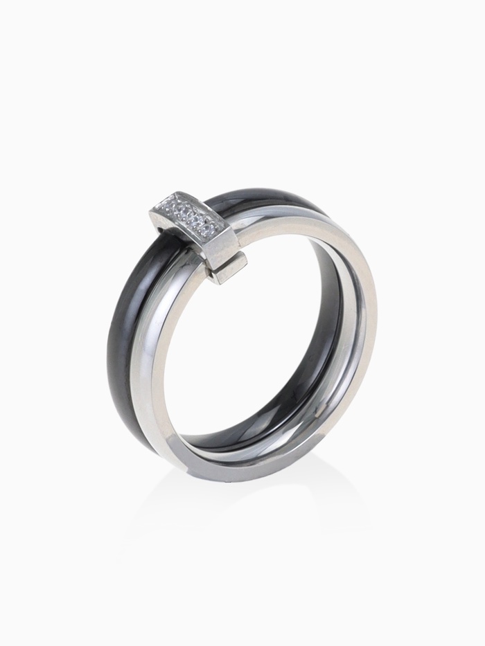 Кольцо керамическое «Дуэт», чёрное в серебре, 16.5 размер - Фото 1