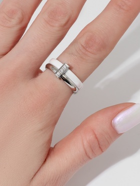 Кольцо керамическое «Дуэт», белое в серебре, 16.5 размер  (артикул 5488141)  большой выбор товаров оптом и в розницу по низким ценам с доставкой