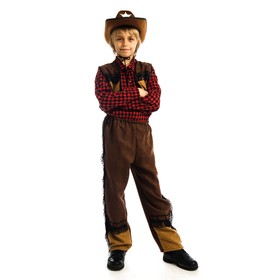 Карнавальный костюм «Ковбой», шляпа, рубашка, жилетка, брюки, р. 34, рост 134 см
