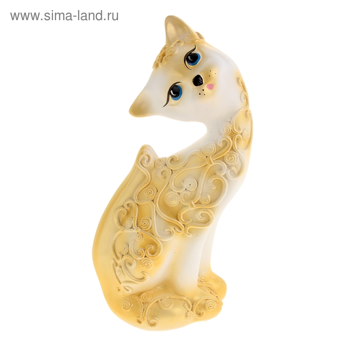 Фигура "Кошка Алёнка" белая/золото 19х19х28см - Фото 1