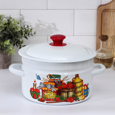 Кастрюля эмалированная, 3 л, цилиндрическая, деколь МИКС