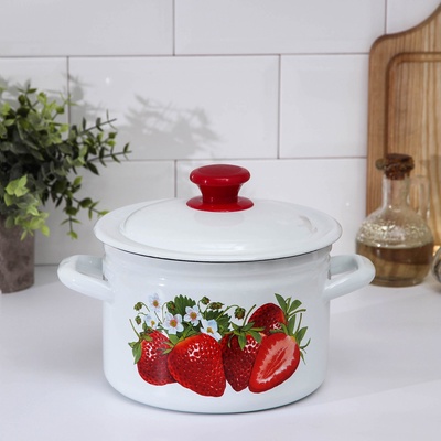 Кастрюля эмалированная, 5 л, деколь МИКС, белая