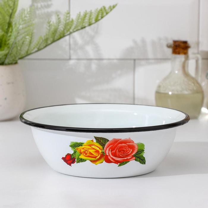 Миска эмалированная, 1 л, деколь МИКС, цвет белый - Фото 1