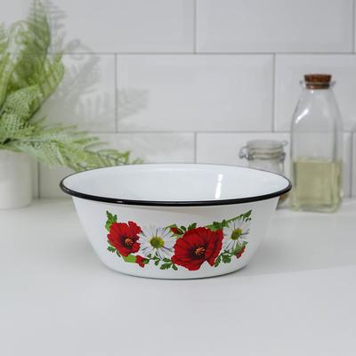 Миска эмалированная, 2 л, деколь МИКС, белая