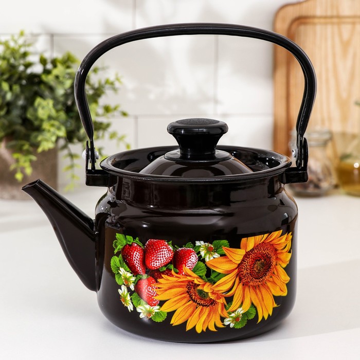 Чайник, 2 л, эмалированная сталь, деколь МИКС, коричневый - Фото 1