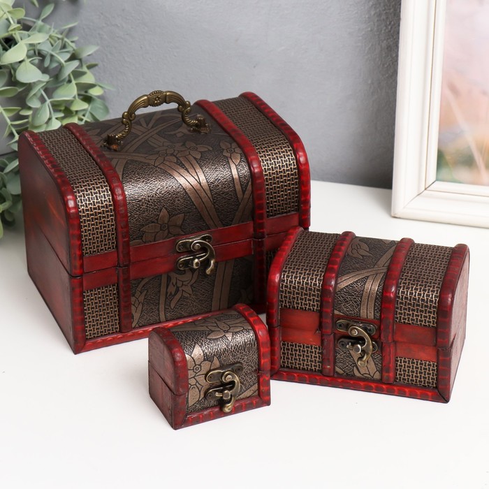 Набор шкатулок для украшений «Сундучок. Листва», дерево, 3 шт. - Фото 1