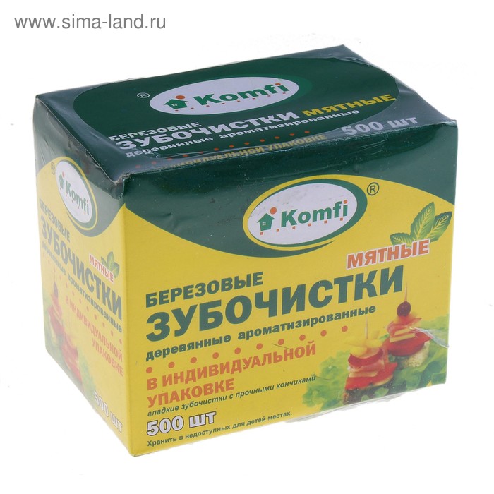 Зубочистки Мятные в инд. упаковке по 500шт в кор., Komfi /50уп - Фото 1