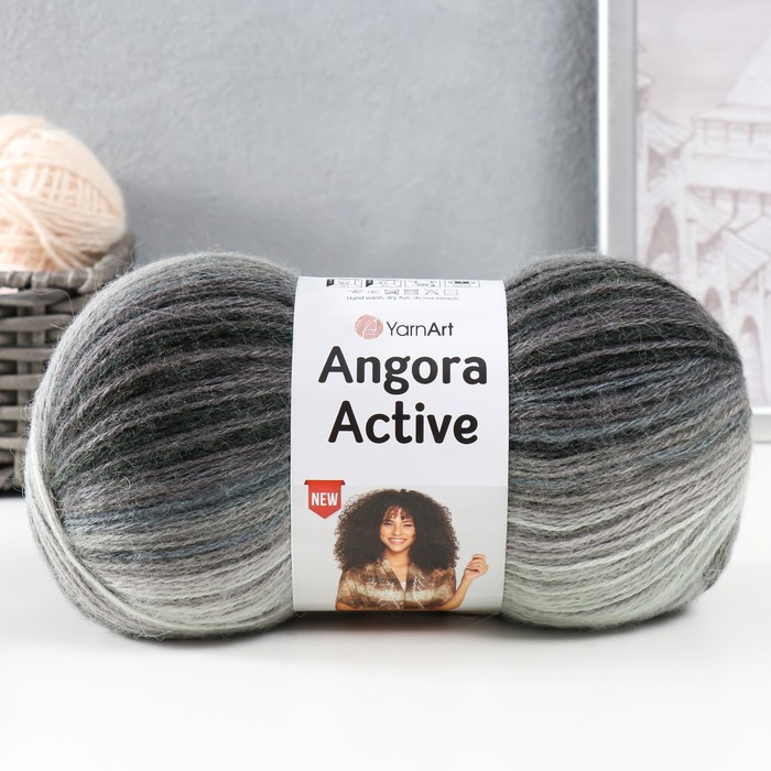 Пряжа "Angora Active" 20% шерсть, 80% акрил  500м/100гр (840 черн-сер-мор волна)