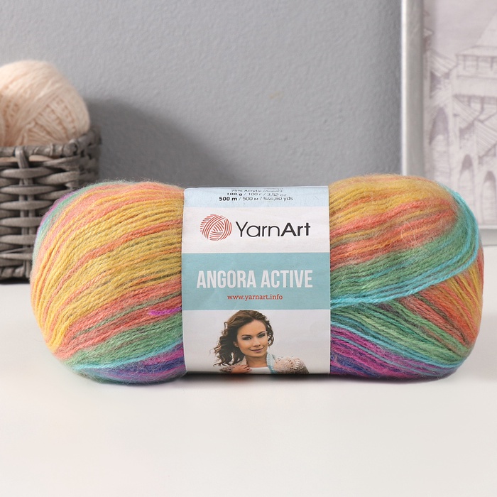 Пряжа для вязания спицами, крючком YarnArt, Angora Active, 20% шерсть, 80% акрил, 500 м/100 г, (850 радуга) - Фото 1