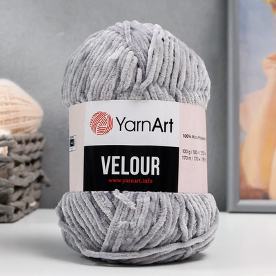 Плюшевая пряжа для вязания спицами, крючком YarnArt, Velour, велюровая, 100% микрополиэстер, 170 м/100 г, (867 св. серый)