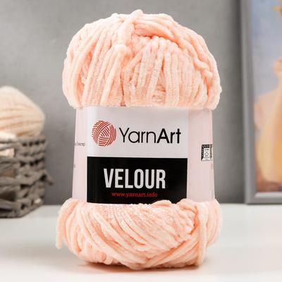 Плюшевая пряжа для вязания спицами, крючком YarnArt, Velour, велюровая, 100% микрополиэстер, 170 м/100 г, (869 св. персик)