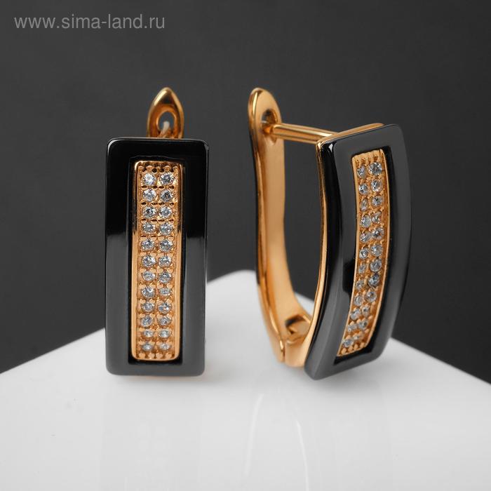 Серьги керамика «Прямоугольник», цвет чёрный в золоте - Фото 1