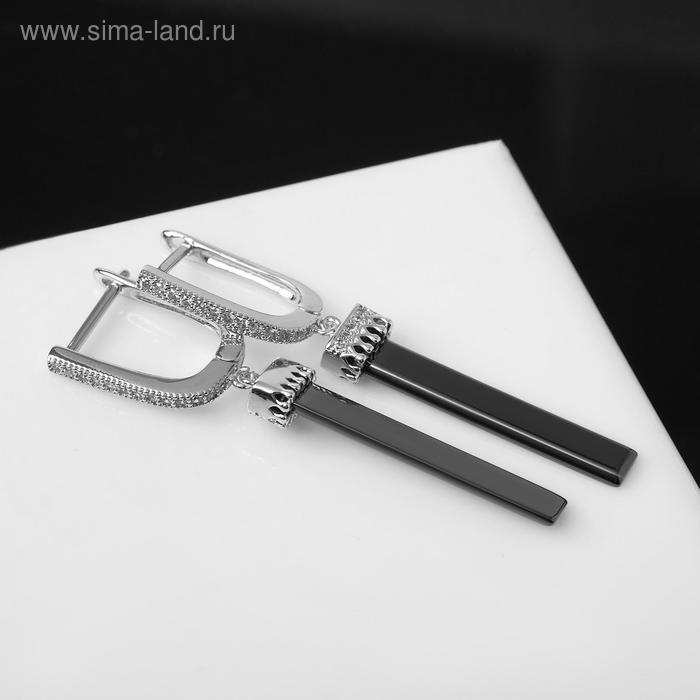 Серьги керамика «Палочка», цвет чёрный в серебре - Фото 1