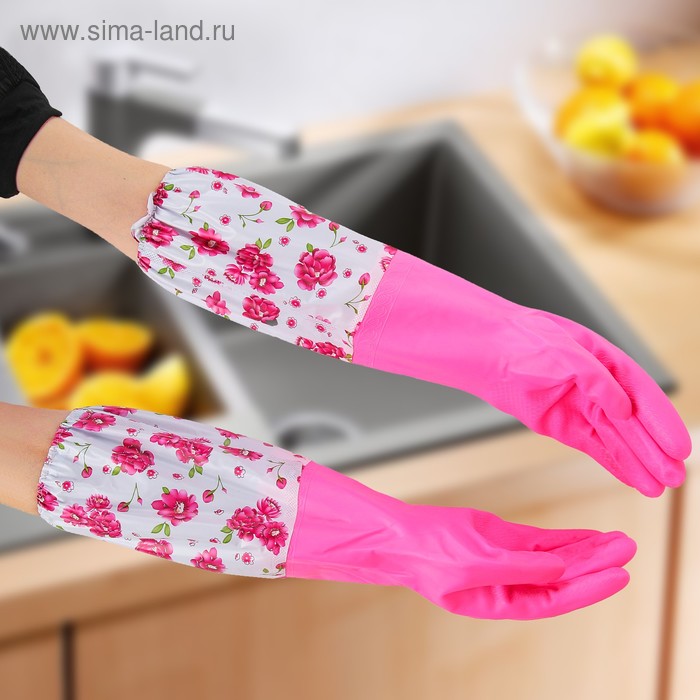 Перчатки хозяйственные с утеплителем, размер L, ПВХ, длинные манжеты, 100 гр, цвет МИКС - Фото 1