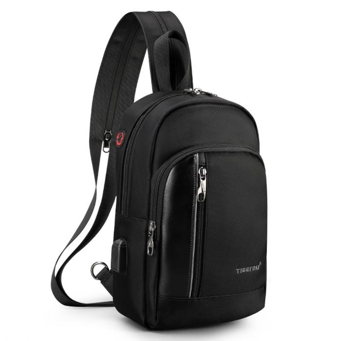 Рюкзак с USB,  молодежный, на одной лямке Tigernu T-S8089 черный, 7.9