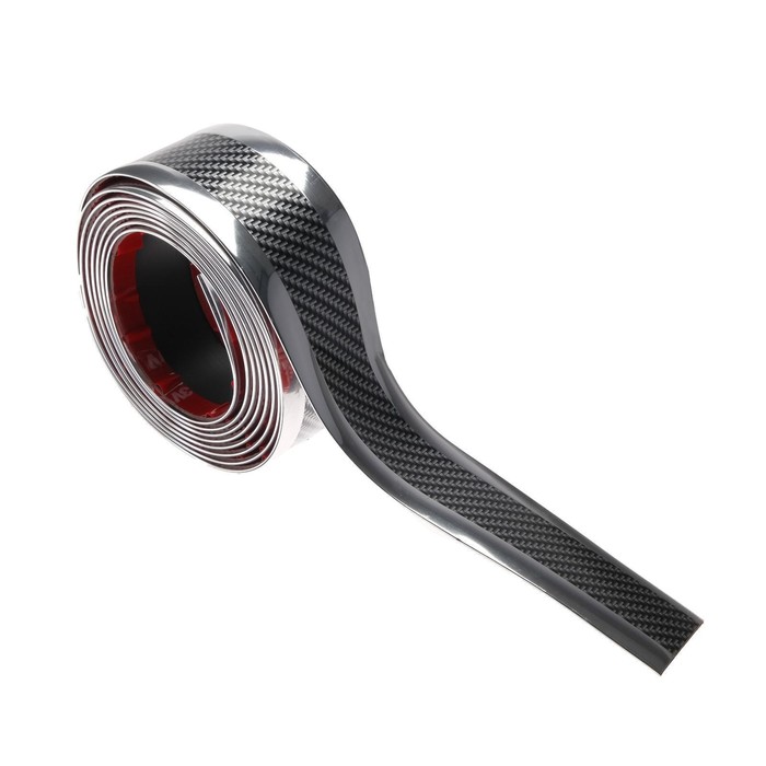 Накладка на пороги авто TORSO, цвет карбон с хромированной полосой, самоклеящаяся, 5×250 см - Фото 1