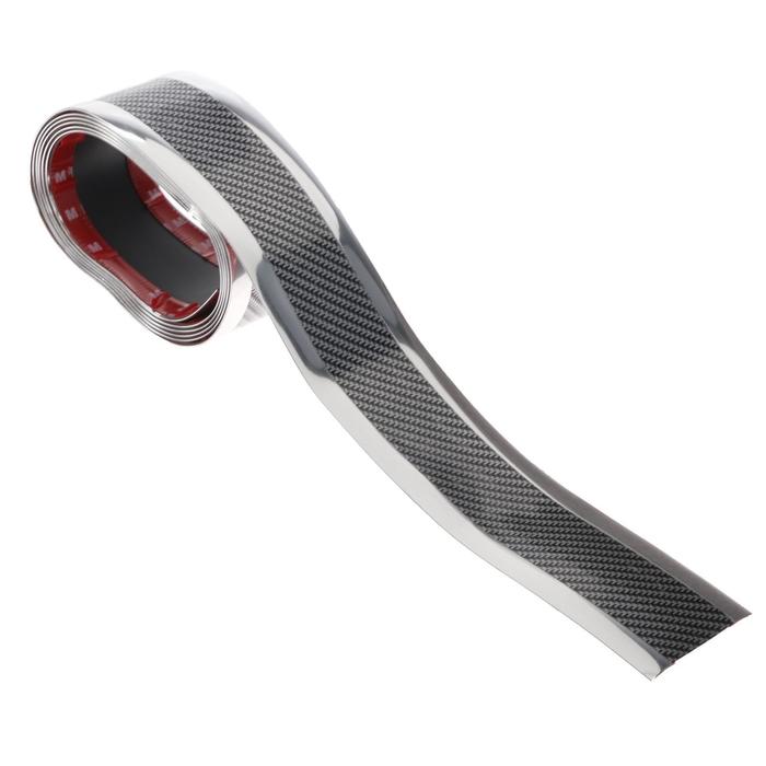 Накладка на пороги авто, цвет карбон с хромированной полосой, самоклеящаяся, 7×250 см - Фото 1