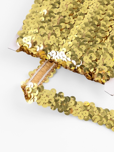 Тесьма декоративная с пайетками, на резинке, 2 см, 9±0.5 м, цвет золотой