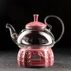 Чайник стеклянный заварочный с металлическим ситом и подставкой для подогрева «Элегия», 600 мл, цвет красный - фото 9133527