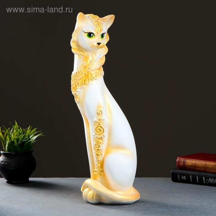 Фигура "Кошка Маркиза" орнамент белая/золото 14х14х48см - Фото 1