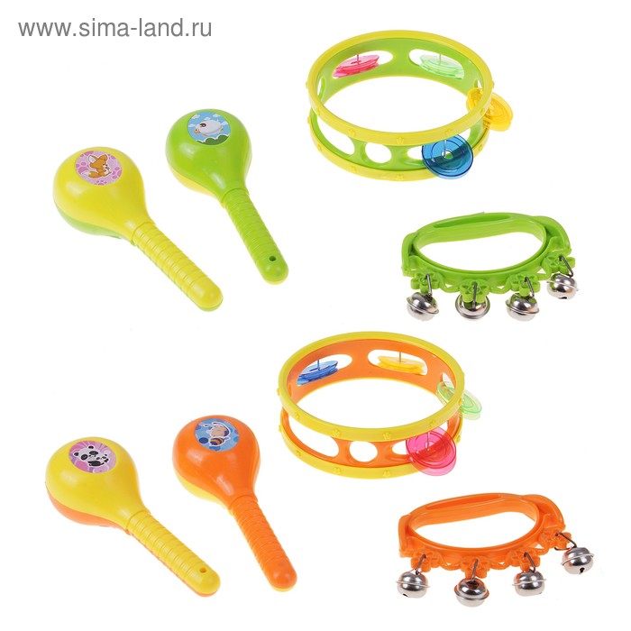 Набор музыкальных инструментов в пакете: 2 бубна и 2 маракаса - Фото 1