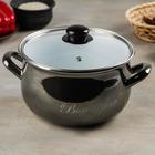 Кастрюля эмалированная «Металлик», 4 л, стеклянная крышка, индукция, цвет чёрный - Фото 1