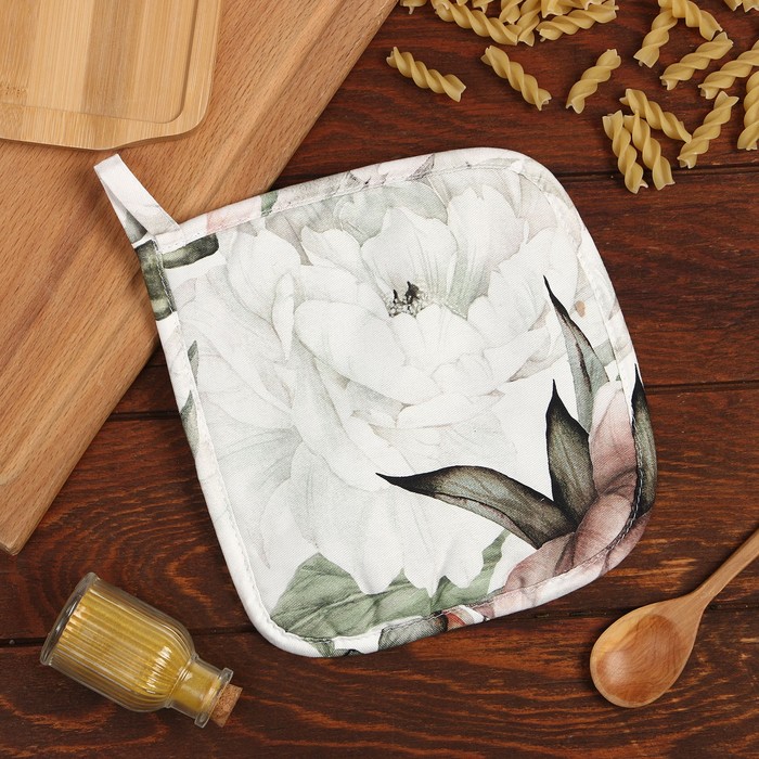 Прихватка «Этель. Пионы», 19×19 см,100% хлопок, ватин 250 г/м² (двухсторонняя) - Фото 1