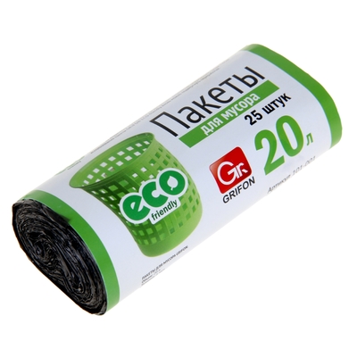 Мешки для мусора 20 л, 6 мкм, ПНД, 25 шт, цвет чёрный