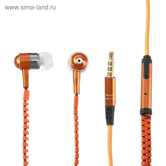Наушники ELTRONIC ZIPPER, вакуумные, микрофон, 102 дБ, 32 Ом, 3.5 мм, 1 м, оранжевые - Фото 1