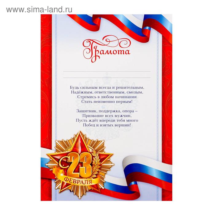 Грамота "23 февраля", РФ символика, с текстом, 21х29,7 см - Фото 1