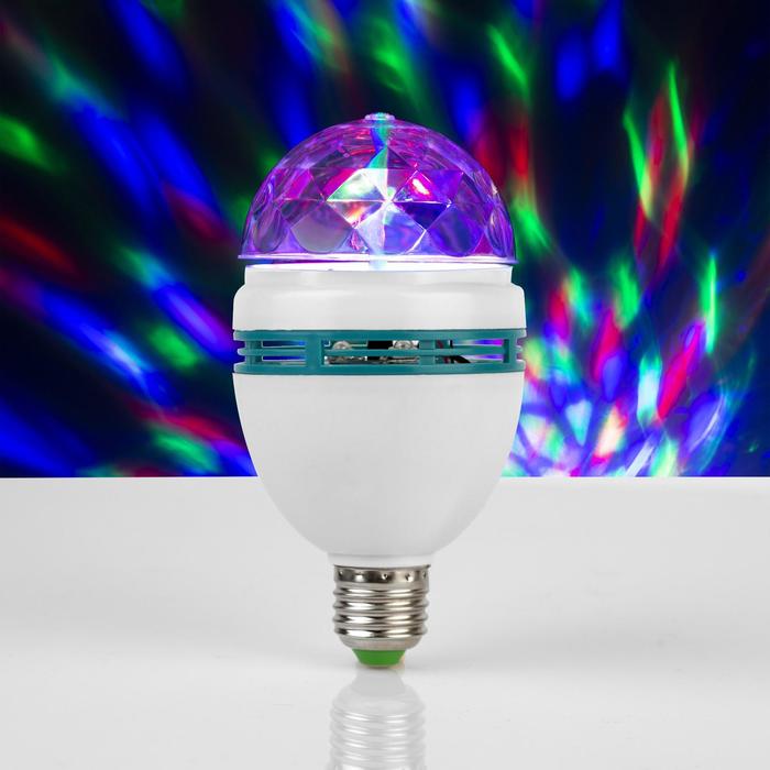 Световой прибор «Хрустальный шар» 8 см, Е27, свечение RGB - фото 1908230486
