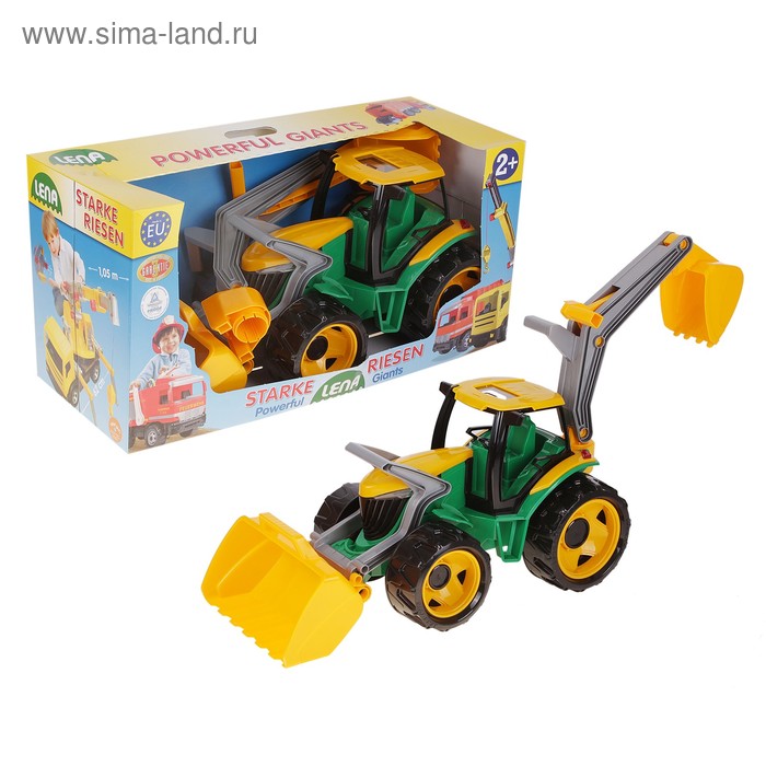 Трактор, с грейдером и ковшом, желто-зеленый - Фото 1