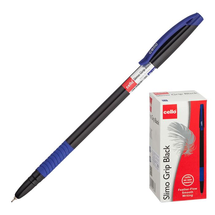 Ручка шариковая Cello Slimo Grip black body, узел 0.7 мм, резиновый упор, чернила синие, корпус чёрный - Фото 1